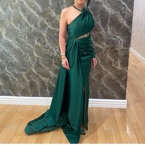 Costume made emerald green gown
